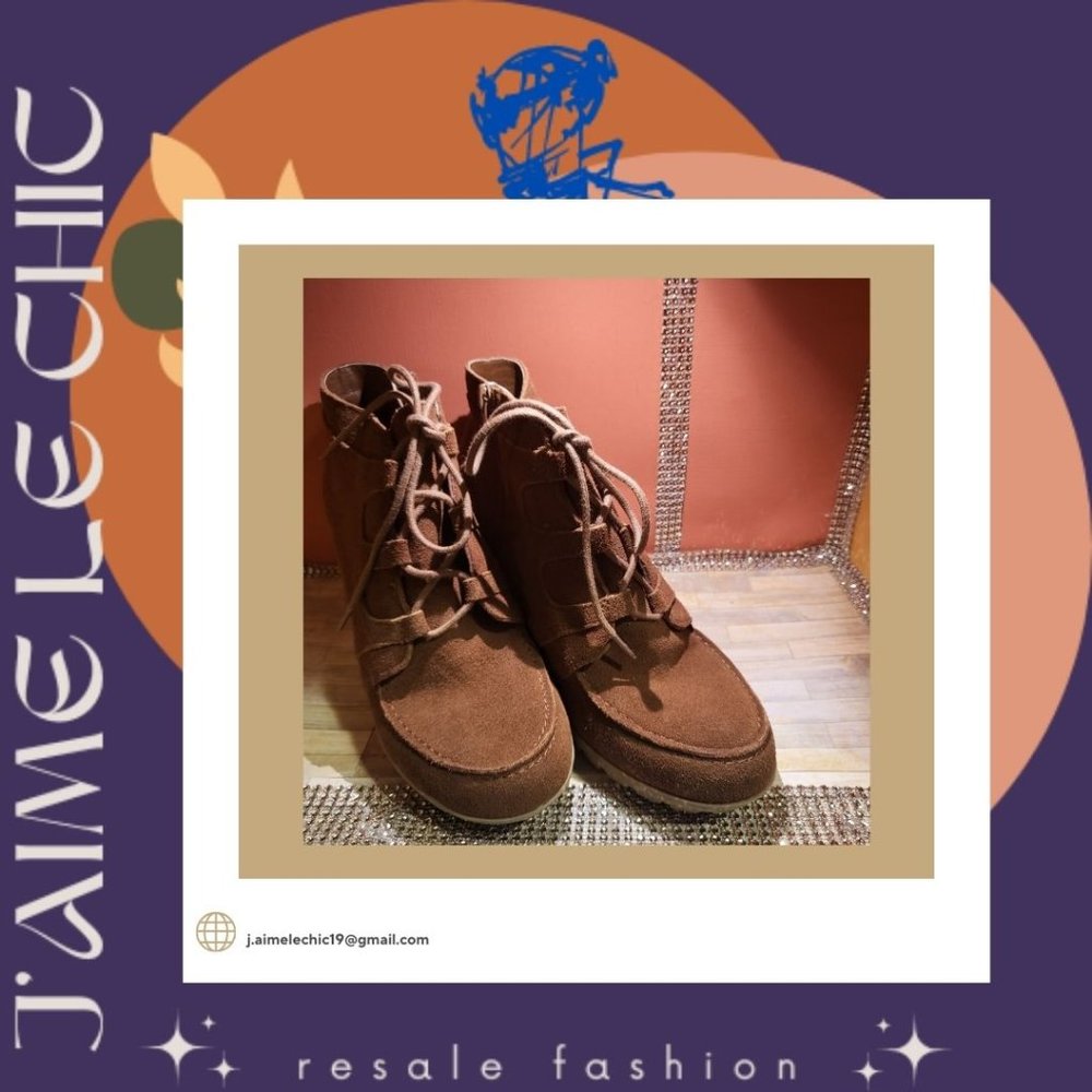 MIA  Brown Wedge Lace-Up Ankle Boots with Zip-Up Sides - New With Box